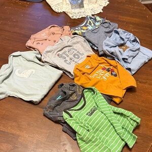 Carter's Green Striped and Gray Animal Print Onesies